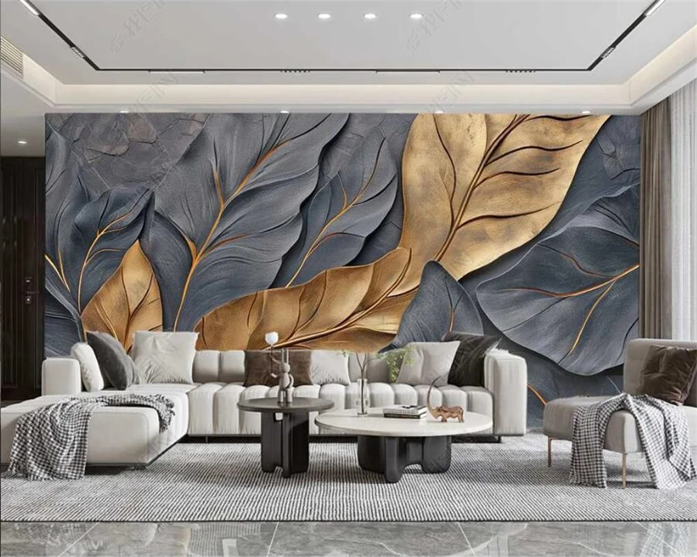 beibehang Customized latest bedroom, living room, high-end black gold-plated leaf TV sofa background wallpaper wall paper