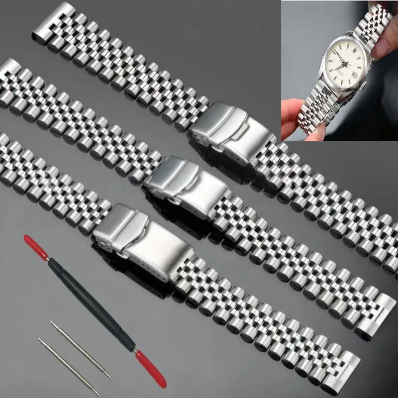 18mm 20mm 22mm Jubilee Silver Stainless Steel Five Beads Straight End Watch Strap Band Fits for RLX SKX Watch