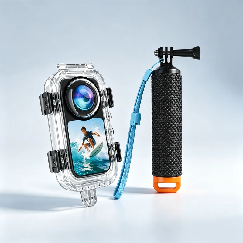 Unsichtbares Tauchgehäuse für Insta360 X6 Action-Kamera-Zubehör, Wasserdicht bis 60M, Unterwasser-Tauchgehäuse mit Schwimmfähigem Handgriff