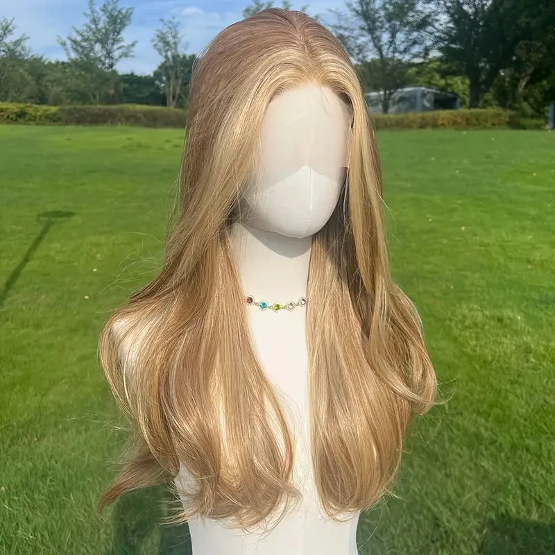 Caramel Colored Straight Synthetic Lace Front Wigs Synthetic Hair Natural Hairline Lace Wig Cosplay Ready to Wear Blonde Brown