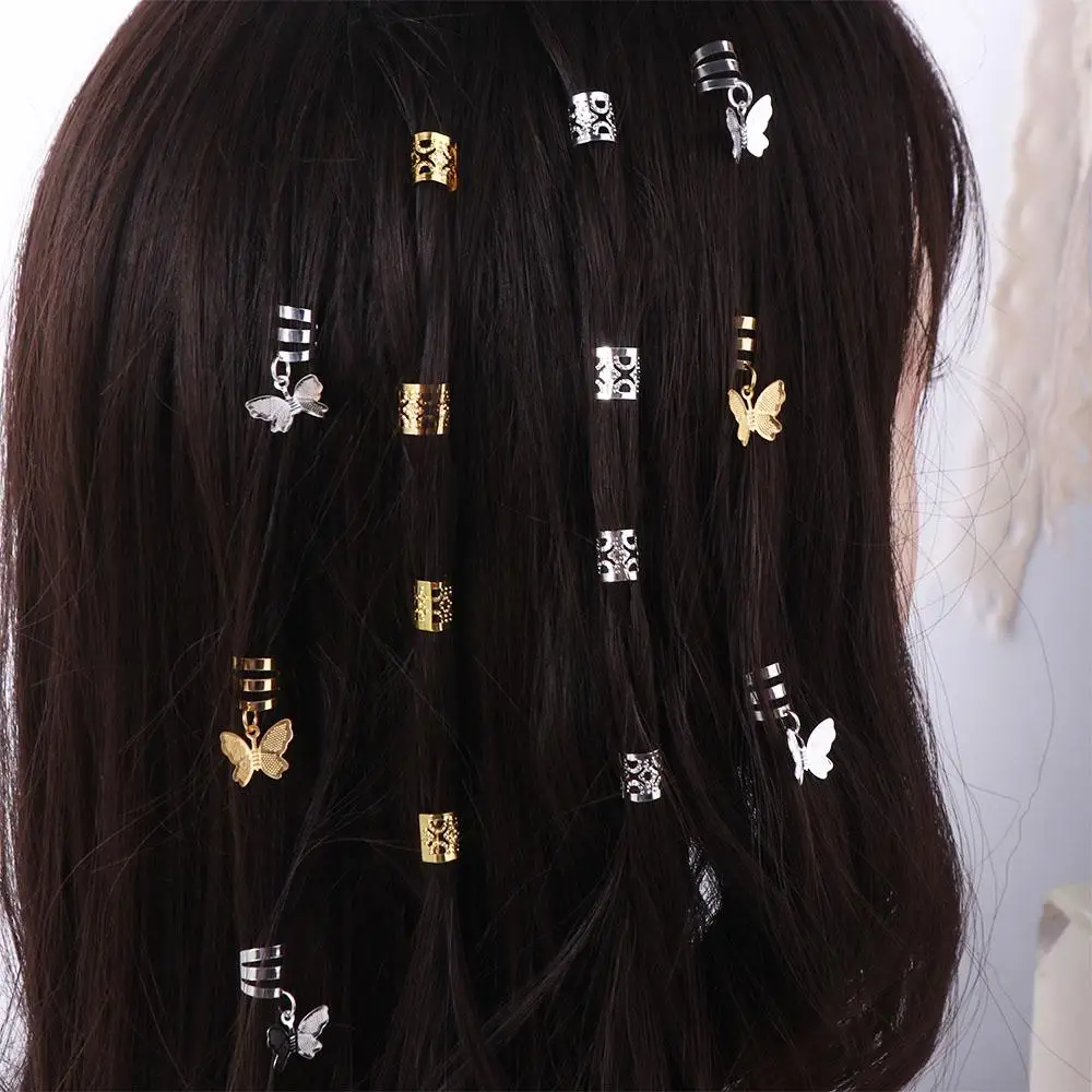 20Pcs Butterfly Hollow Out Hair Ring Hair Braiding Metal Cuff Clips Dreadlocks Beads Dread Locks DIY Hair Braid Tubes Women