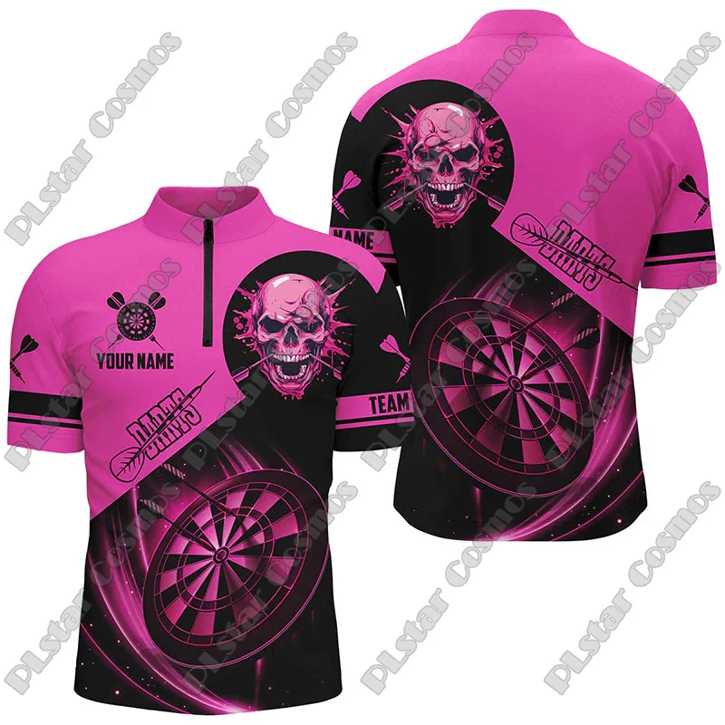 Personalized Name Smoke Flame Skull Darts & Dartboard 3D Printed Fashion Men Summer Zip Polo Shirt Dart Team Jerseys XKP22