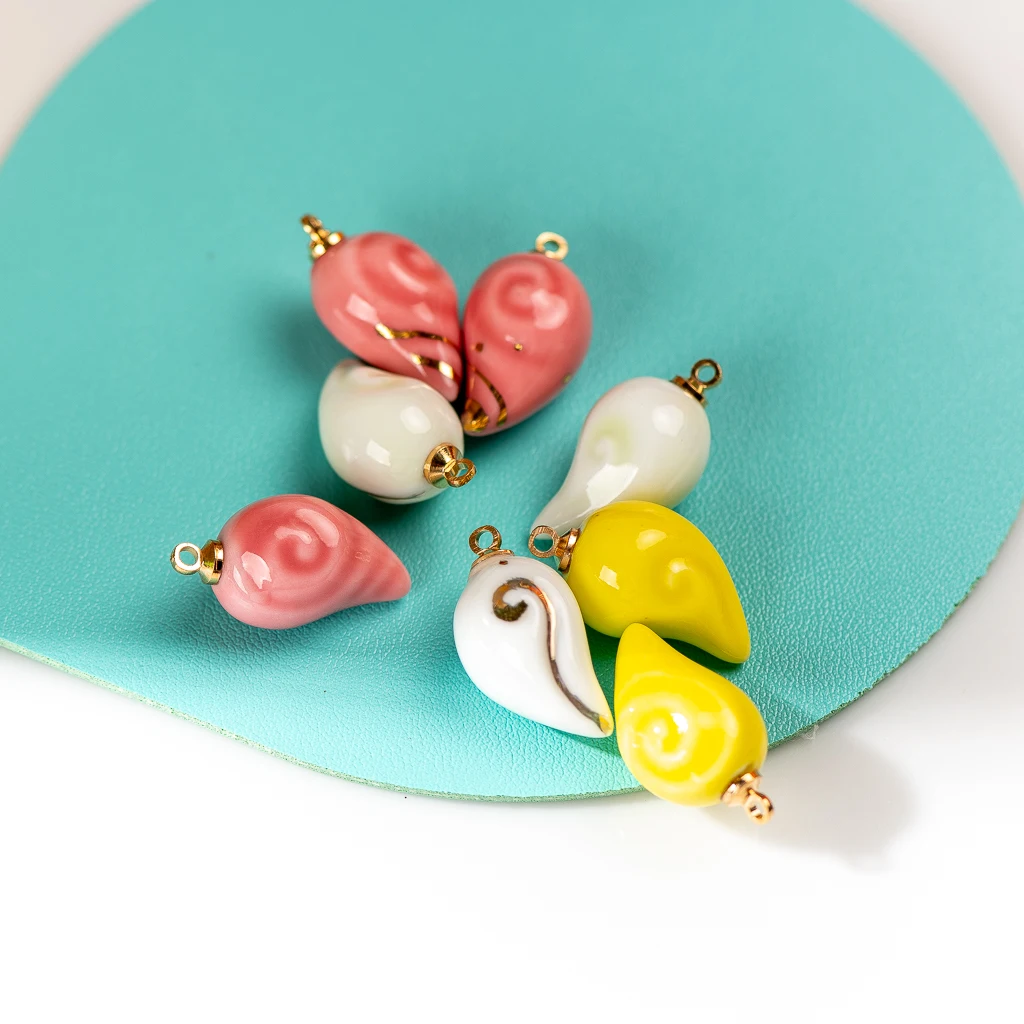 Vintage Pattern Gossip Shape Ceramic Pendant Stud Earrings Fashion Beads For Jewelry Making #XN608
