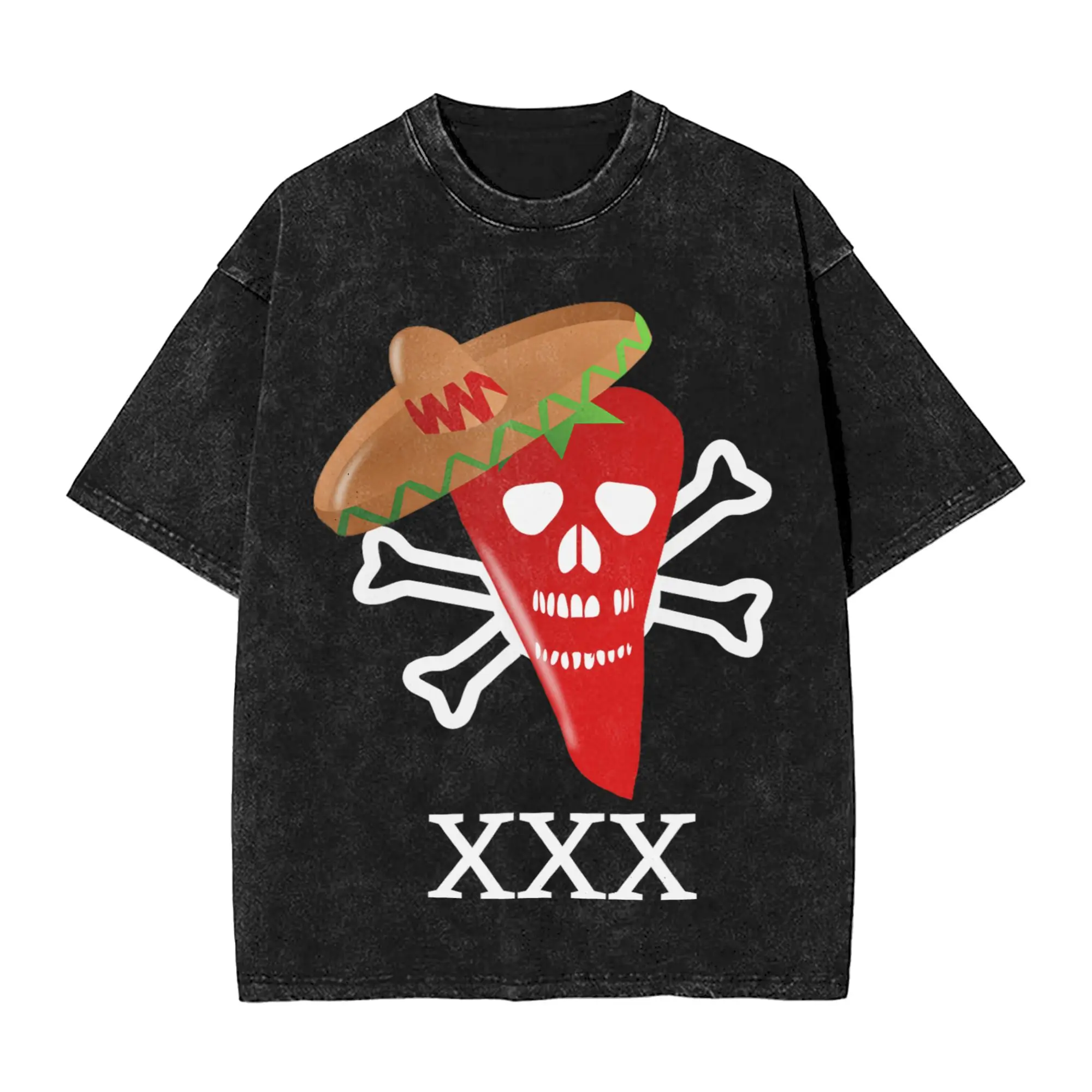 Funny Red Hot Chili Ghost Pepper Food Washed T-Shirt Man Streetwear Cotton T Shirts O Neck Fashion Tee Shirt Oversized Clothes
