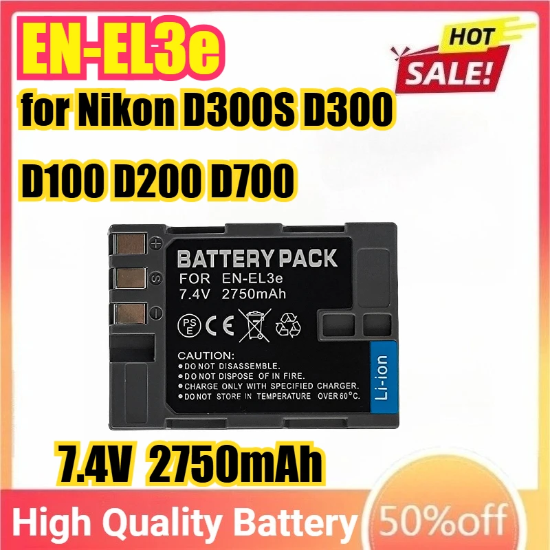 

EN-EL3e ENEL3e 7.4V 2750mAh Camera Battery for Nikon D300S D300 D100 D200 D700 D70S D80 D90 D50 L50 MH-23