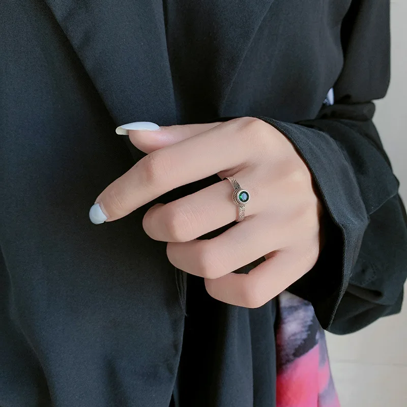 XIYANIKE Vintage Thai Silver Green Zircon Open Cuff Finger Rings for Women Girl New Fashion Jewelry Gift Party кольцо же