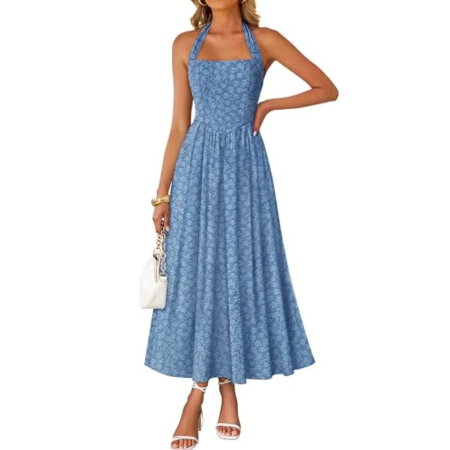 

ZESICA Women's Summer Sleeveless Floral Maxi Dresses 2026 Halter Neck Flowy A Line Formal Cocktail Wedding Guest Long Dress