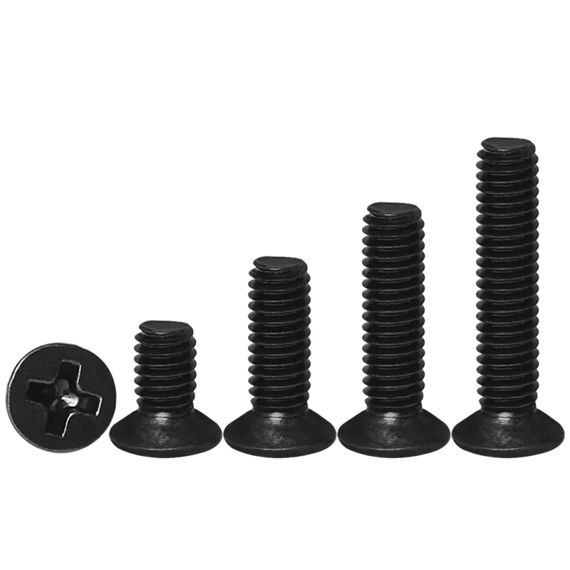 50/100pcs M1 M1.2 M1.4 M1.6 m1.7 M2 M2.5 미니 소형 검정색 강철 크로스 필립스 플랫 헤드 카운터 싱크 헤드 나사