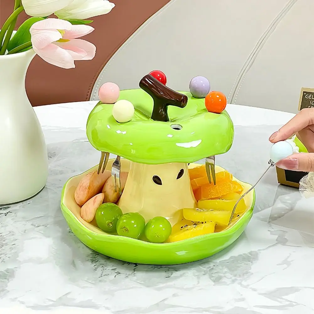 

Creative Colorful Fruit Fork Plate Set Ceramic Holder Comfortable Grip Dessert Fork with Holder Decorative Household