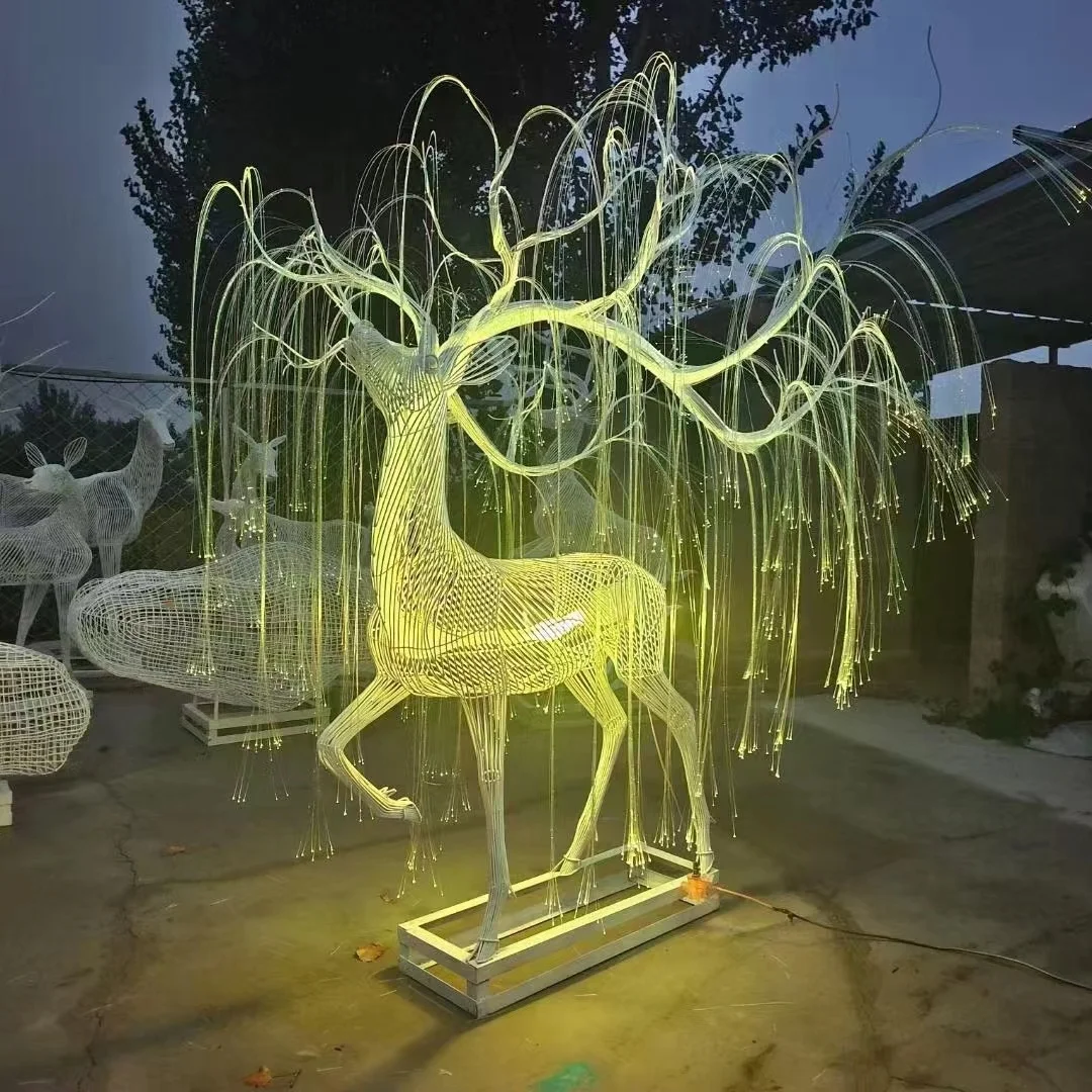 Reno de Navidad LED de fibra óptica personalizado para interiores y exteriores, decoraciones navideñas, gran oferta