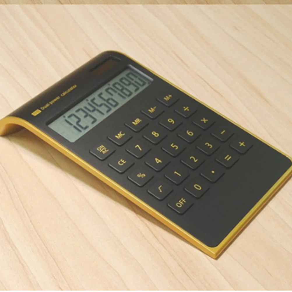 

1pc Portable Solar Calculator Gold Border Ultra-Thin Electronic Compact Light Office Home School Use Business Financial