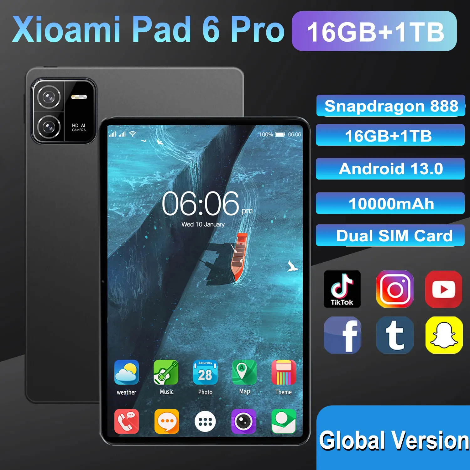 2024 Xioa Pad 6 Pro Tablet Android 13 16GB 1TB 11 بوصة 10000mAh 5G Dual WiFi مكالمة هاتفية Google Play كمبيوتر لوحي محمول Mi Tab