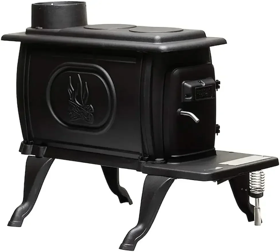 US Stove Company Rustic 900 Square Foot Clean Cast Iron Log Burning Wood  with Integrated Cooking Surface and