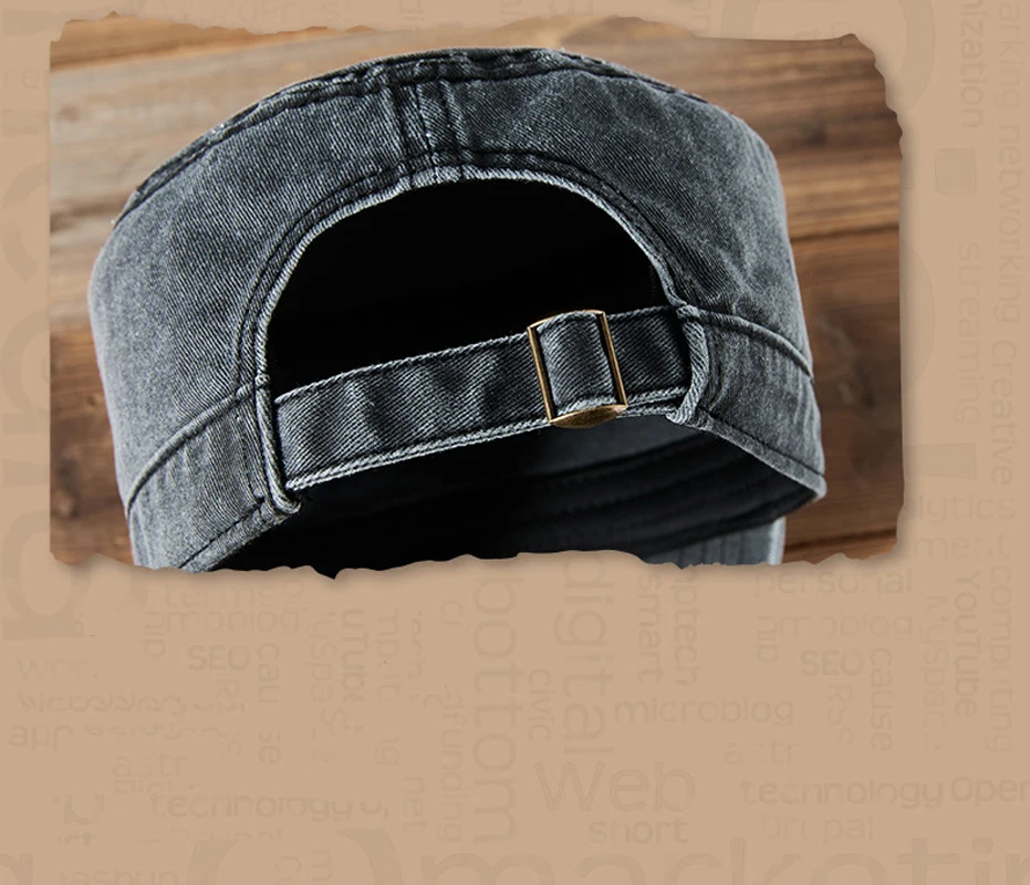 Unisex big size 59-62cm washed jeans baseball cap men flat top solid color outdoor military caps adjustable jeans cap male