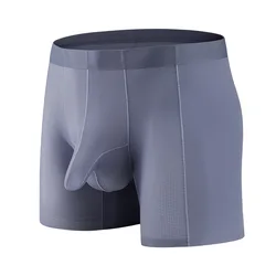 Men Long Leg Boxer Shorts Ice Silk Sexy U Penis Pouch Sports Underwear Elephant Nose Panties Breathable Male Lengthen Underpants