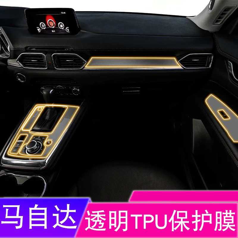 TPU Transparent Film for Mazda CX8 CX-8 2019-2023 Car Interior Sticker Center Console Gear Dashboard Door Windows Lifting Panel