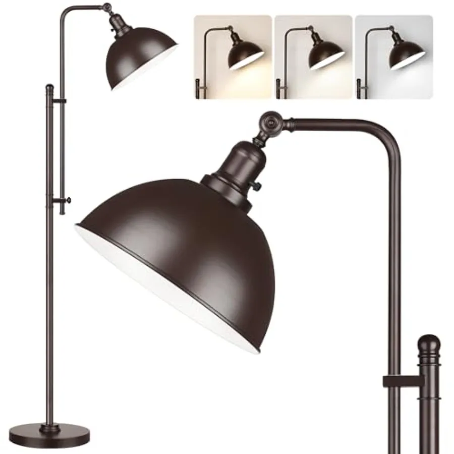 

Industrial Floor Lamp Adjustable, Rustic Farmhouse Reading Lamp in Aged Finish Modern Standing Lamp with Remote Control Metal S