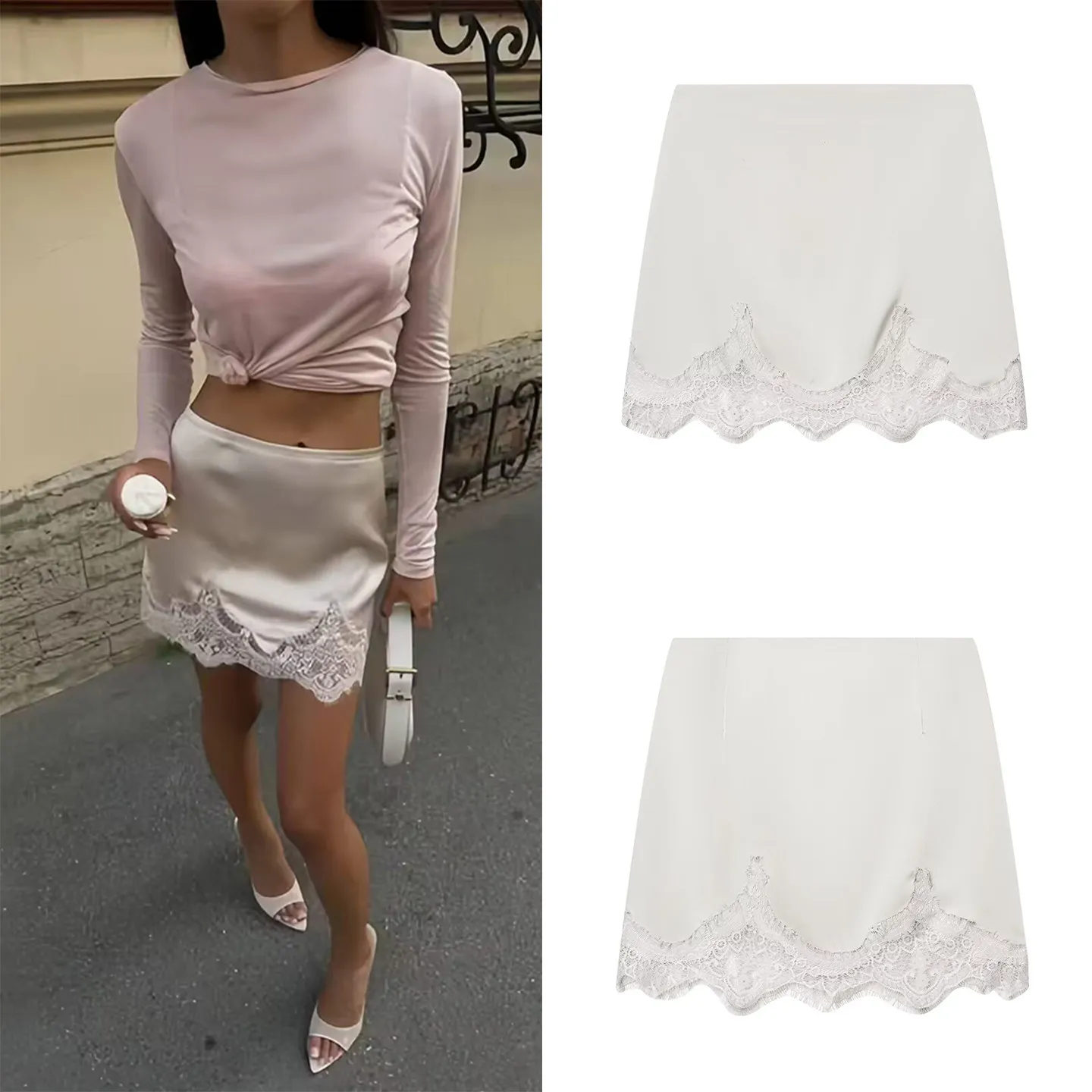 

Весна 2026: Новая коллекция! Женская короткая юбка с высокой талией, кружевными вставками и эффектом пэчворк. Модная, сексуальная, универсальная модель от Z Brand.