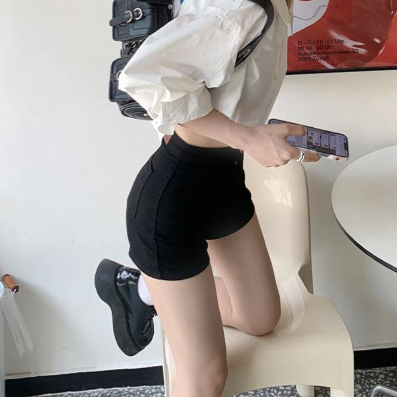 Denim Shorts for Women Sexy High Waist Solid American Style  Stretchy Hotsweet Streetwear Simple All-match Summer Red Ladies