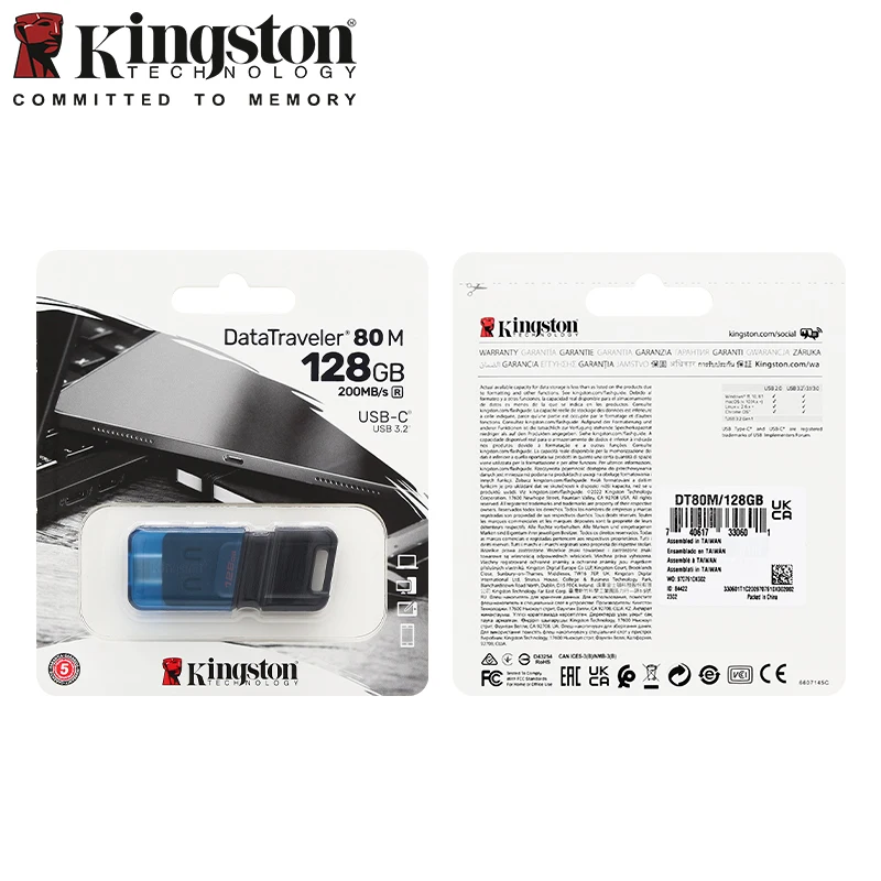 كينغستون DT80M Type-C USB3.2 Gen1 القلم محرك 64GB 128GB 256GB الأصلي USB فلاش حملة تصل إلى 200 برميل/الثانية محرك أقراص USB المحمول