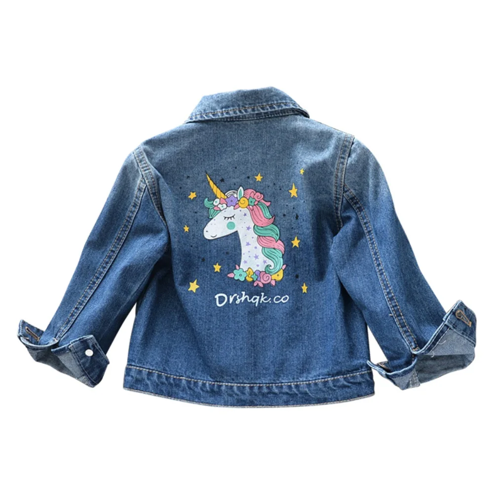 Children Girls Cartoon Jacket Coats Fashion Denim Hole Clothes Spring Autumn Cotton Outerwear Clothing