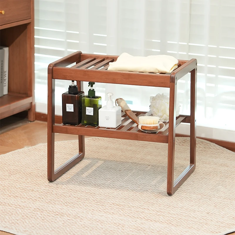 

Multi-purpose Anti-Slip Bamboo Shower Stools Waterproof Bathroom Bath Bench for Foot Washing or Entryway Shoe Changing Seat