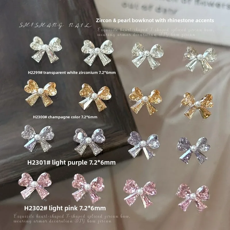 5pcs Mini Premium Super Shiny Bowknot Zircon Nail Charms 3D Finished Pearl Bow Tie DIY Press On Nail Diamonds Bulk Wholesale