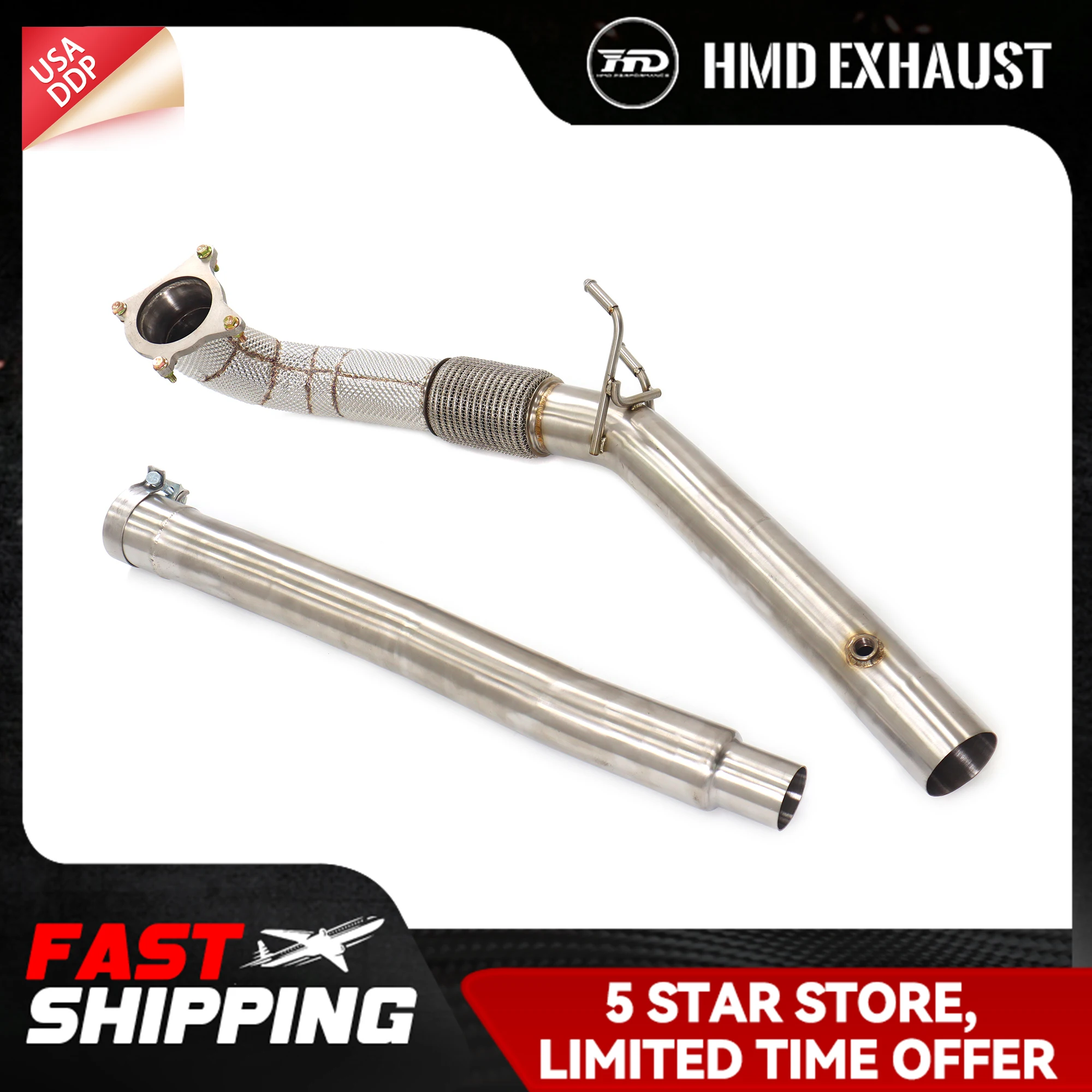 

HMD Downpipe for Volkswagen Golf R MK6 2.0T SS304 Exhaust system Customizable Large diameter pipes