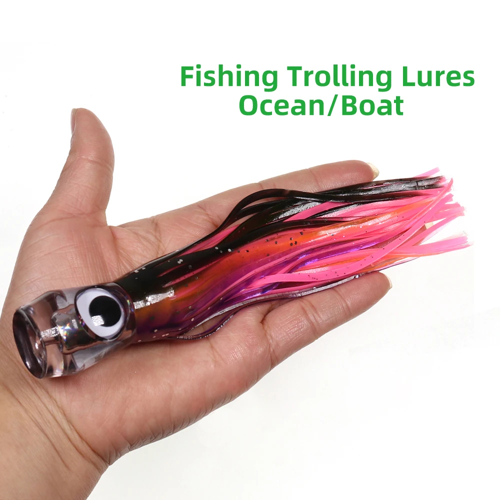 DNDYUJU 1PCS Sea Fishing Lure 55g/17CM Boat Fishing Troll Bait Acrylic Resin Octopus Bionic Squid Fishing Bait Feather Skirt