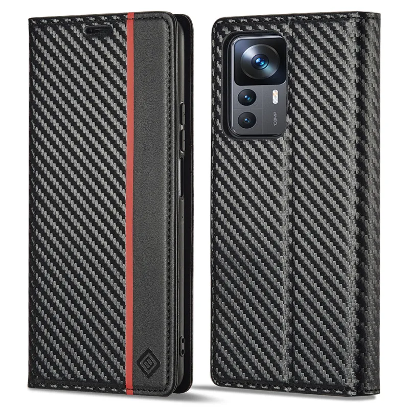 LC-imeeke Carbon Fiber Magnetic Wallet Case For Xiaomi 14T 13T 12T 11T Pro Mi 11 Lite 5G NE 4G Coque Leather Flip Book Cover