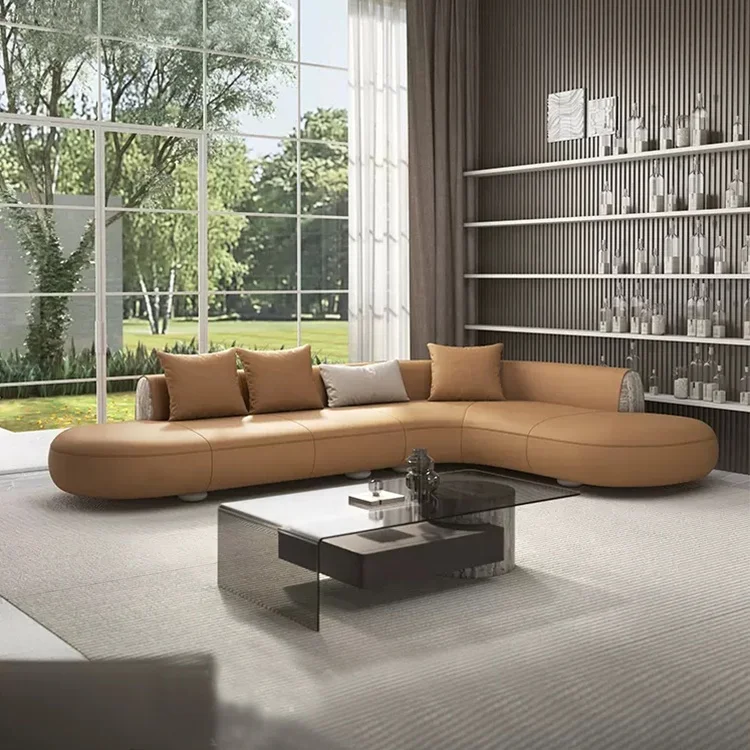 Genuine Leather Corner Sofa Set with Luxury Marble Frame for Luxury  Furniture