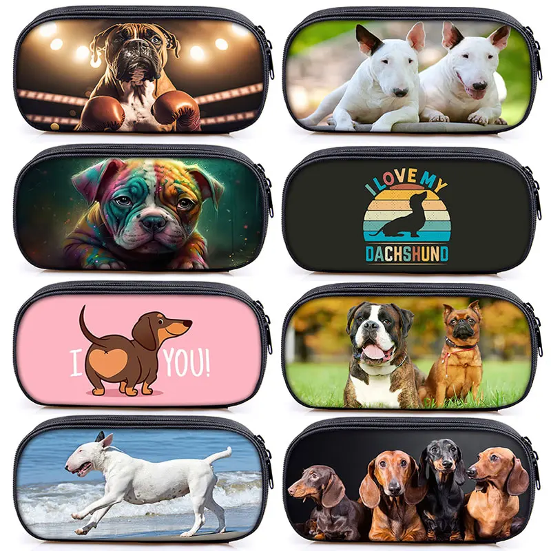 Bull Terrier Boxer Dog Printing Pencil Bag Boy Girl Animal Dachshund Pattern Stationary Bags Teenagers Organizer School Supplies