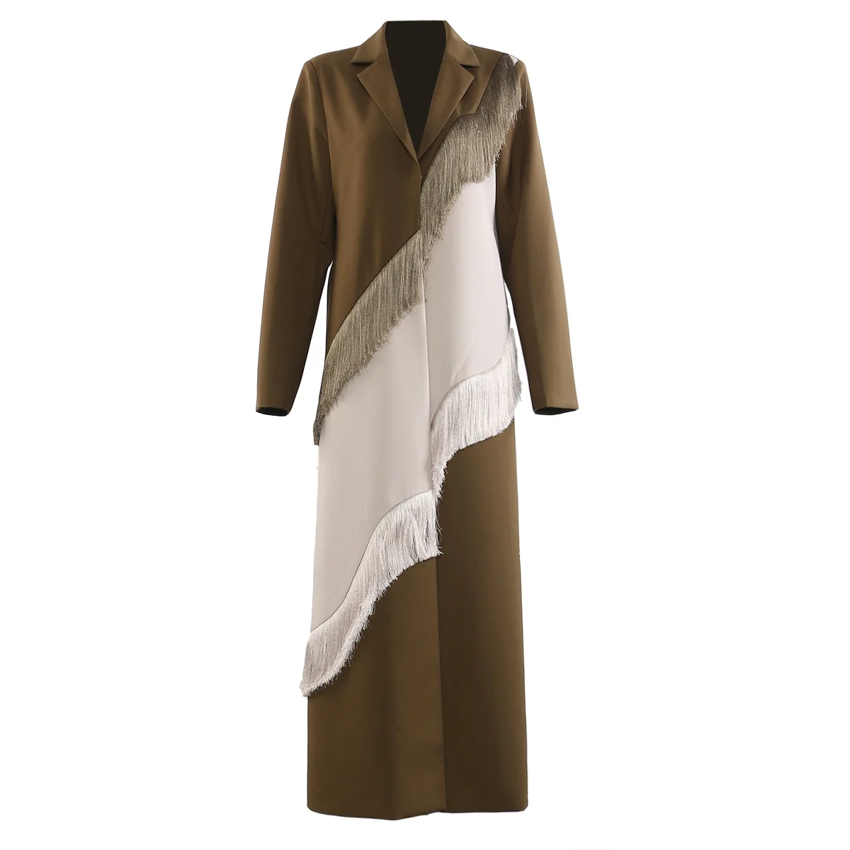 

SuperAen 2025 Autumn Heavy Industry Fringed Splicing Suit Cutting Long Coat for Women