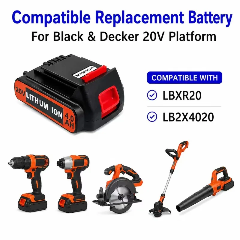 for 3/4/6/8Ah Long Runtime BL2018 Lithium Replacement Battery Black & Decker LB20 LBX20 LBXR2020 LBX4020 Power Tool Battery Pack