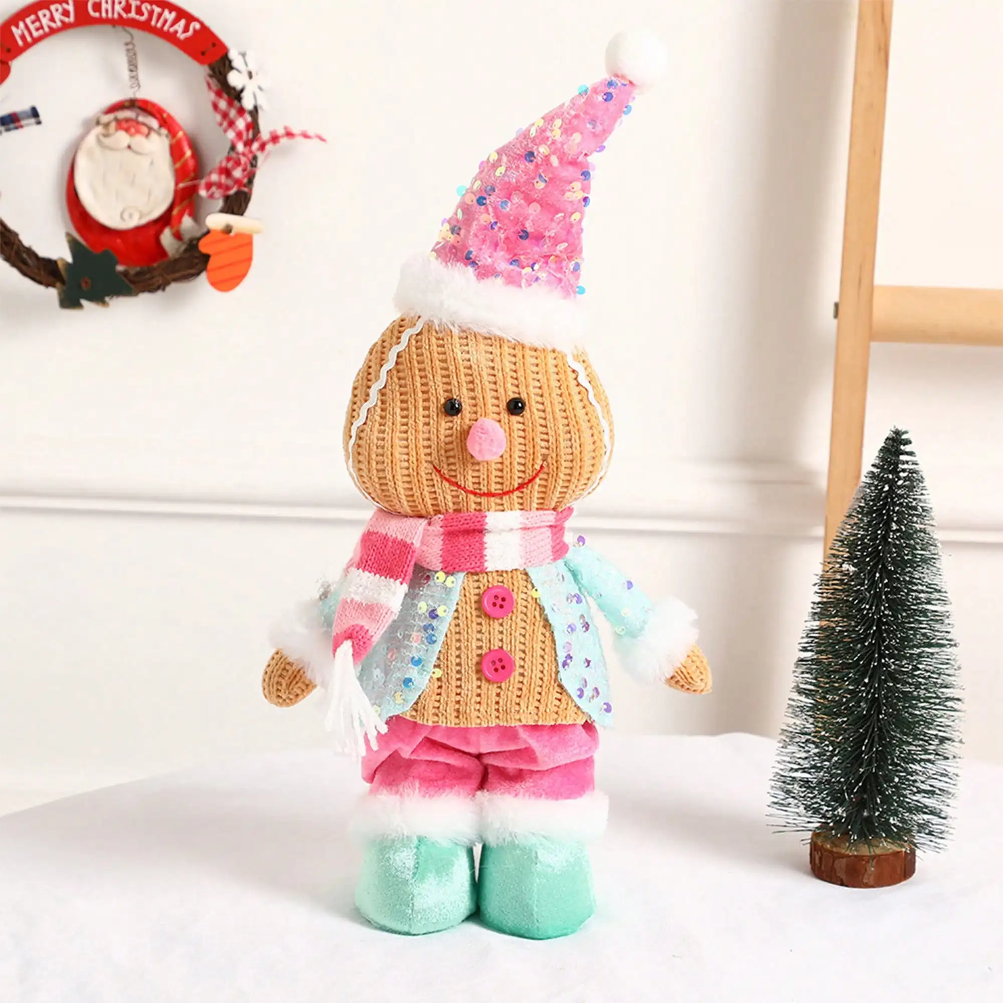 진저브레드 봉제 크리스마스 인형 – 어린이를 위한 귀여운 휴일 봉제인형, 가정 장식, 침실 장식품 및 크리스마스 선물