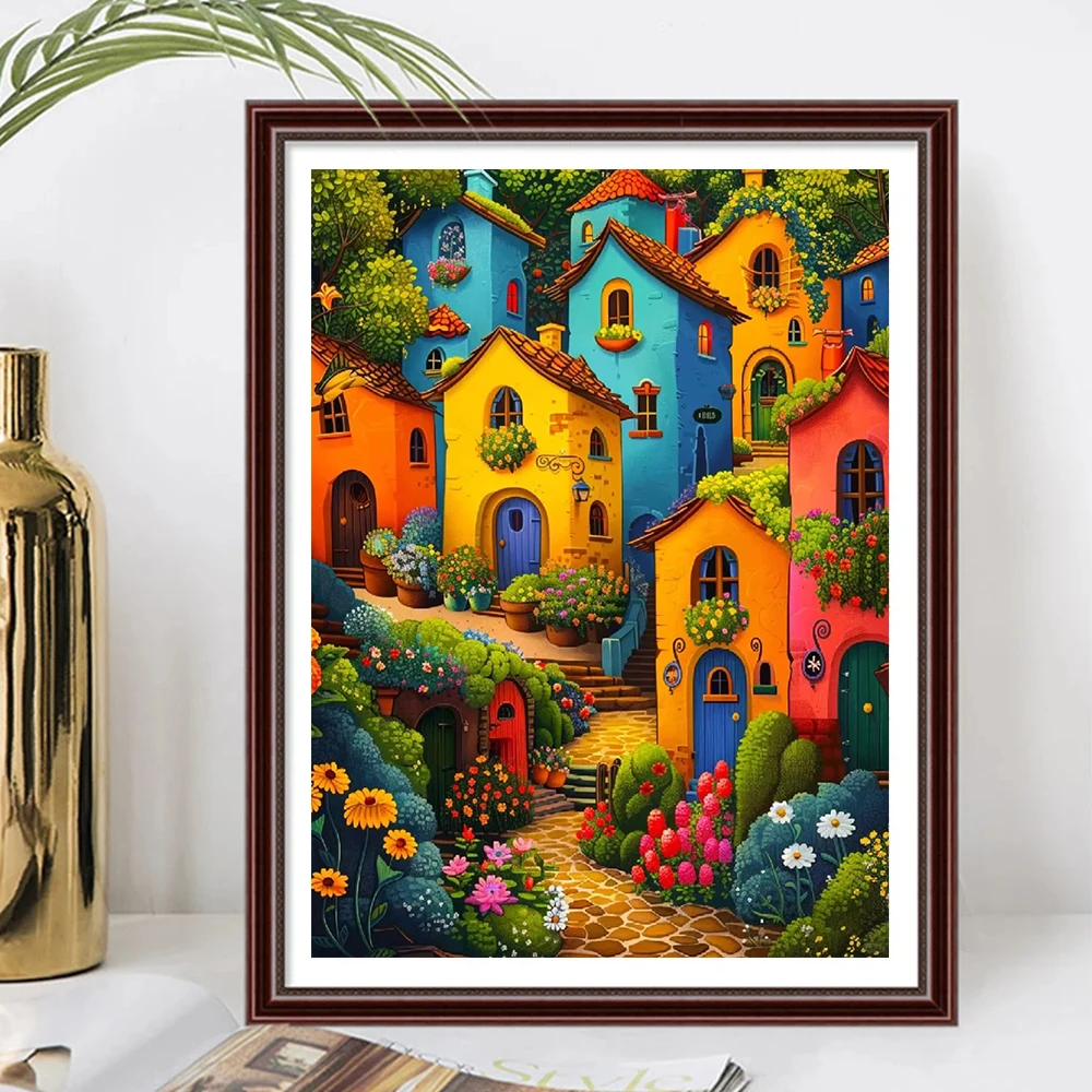 Cartoon Fairy Tale World Colorful Castle Town Scenery 5D Full Circle Diamond Painting DIY Diamond Mosaic Embroidery Cross Stitch