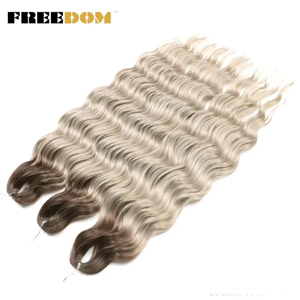 FREEDOM Synthetische Lockige Flechthaarverlängerungen 24 Zoll/60 cm Lang Tief Gewellte Twist-Häkelzöpfe Haar Ombre Braun Regenbogenhaar – Detail 31