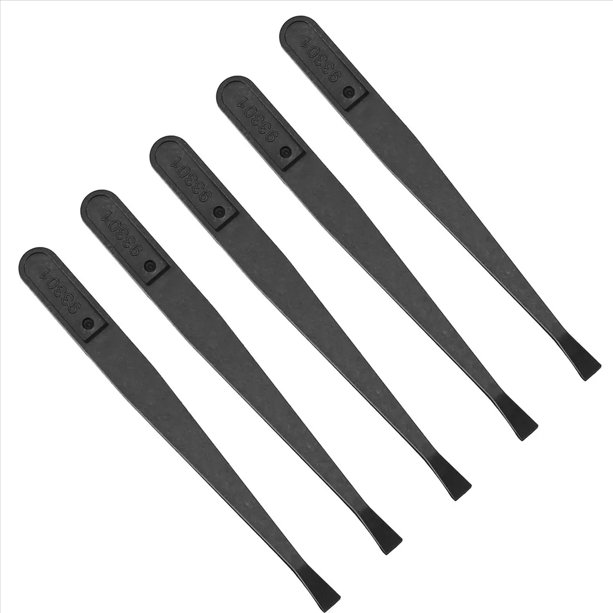 NOCM 5 Pcs Manual Tool Black Plastic Flat Tip Anti-Static Tweezer 12Cm Long