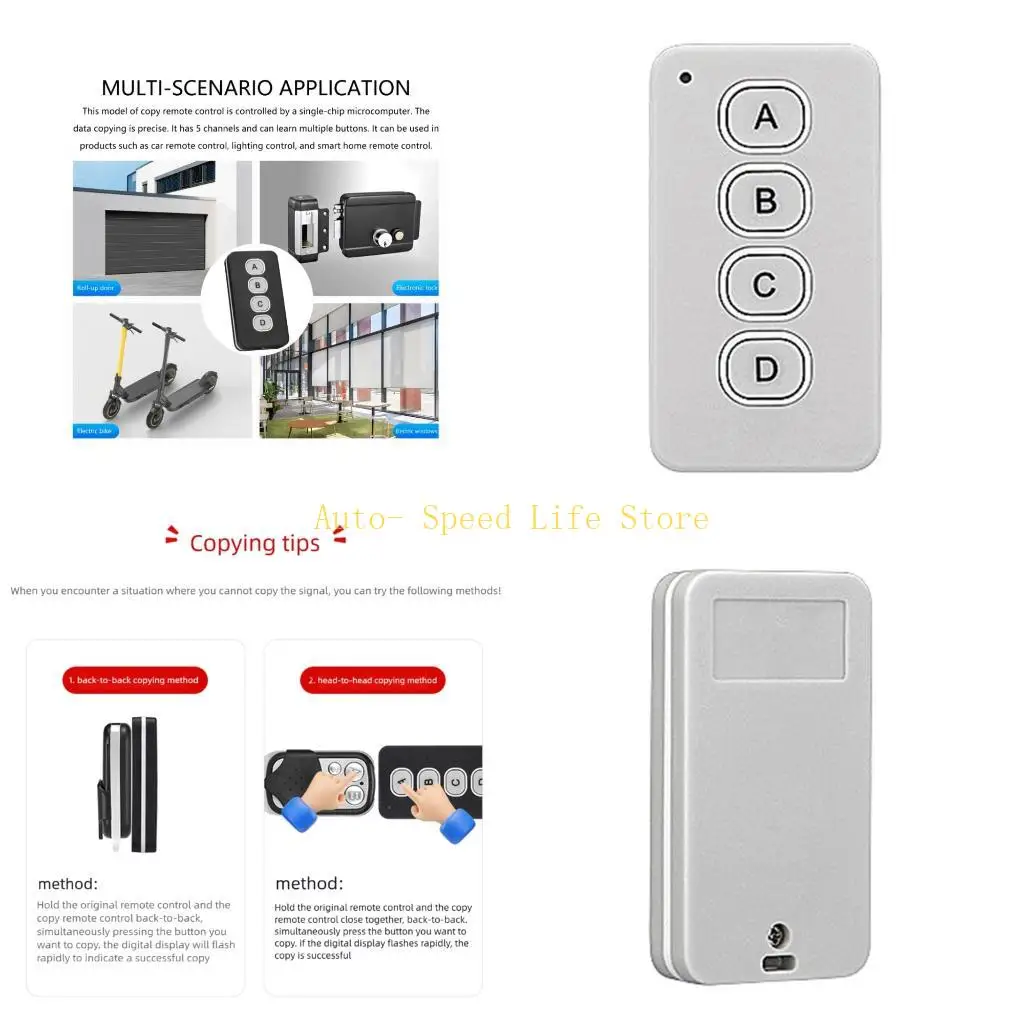 02DA 4 Button Ergonomic Various Frequency Remote Controller Plastic Texture Remote Control Cloner Suitable for Electronics