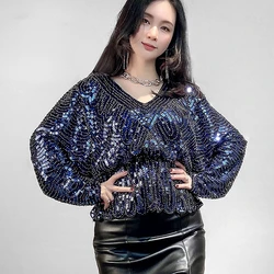 Pulloverarty Gorgeous Pullovers Women Bead Work Sequined Tops Women Bat Sleeve Women's Shirt dis5