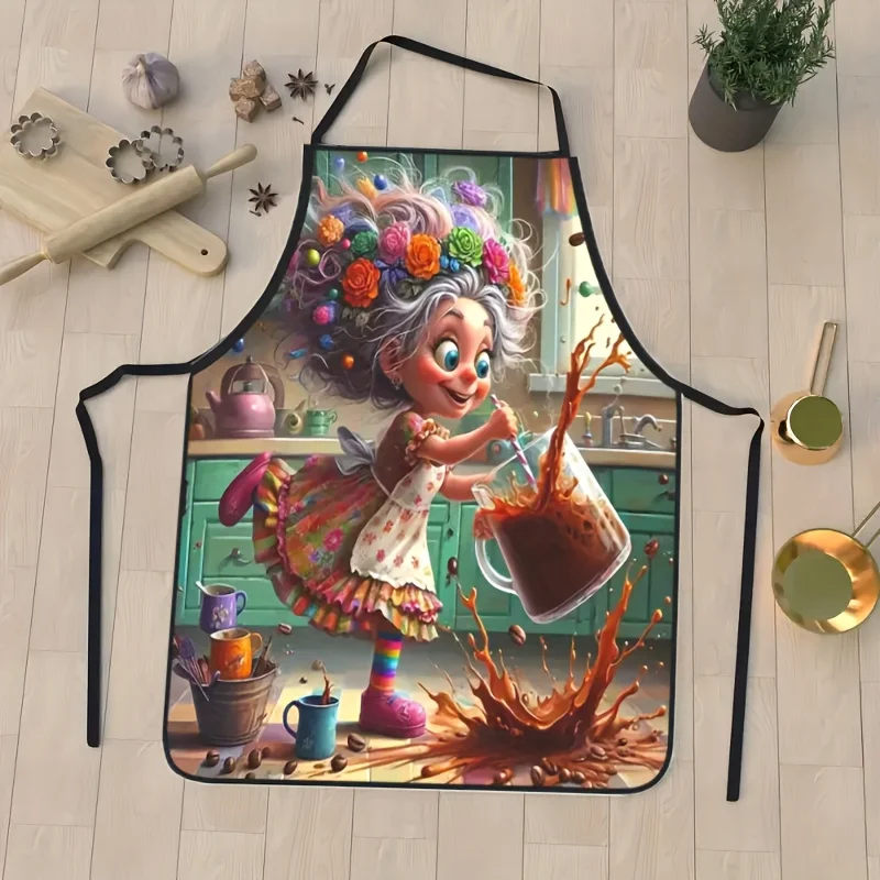 Cute Witch Cooking Kitchen Apron - Funny Fantasy Graphic Linen Look Chef Bib for Men Women Baking Gift Decor