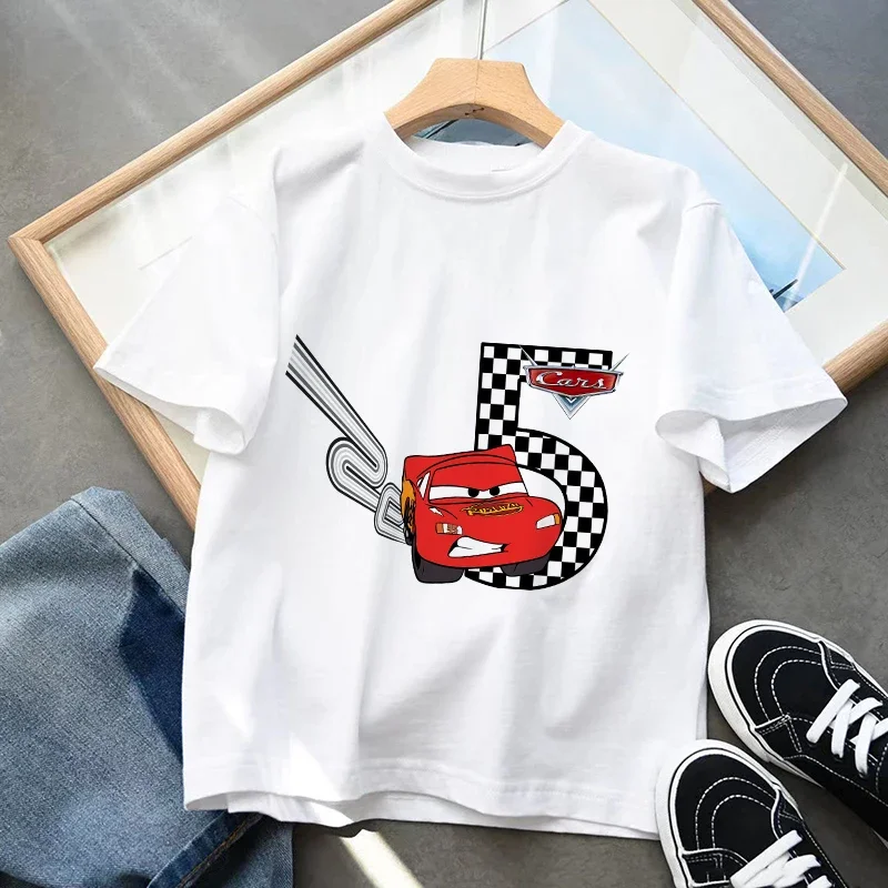 Disney Cars Children T-Shirt Lightning McQueen Number 1-14 Clothes Kawaii Anime Cartoons Kids Boy Girl T Shirt Casual Tops