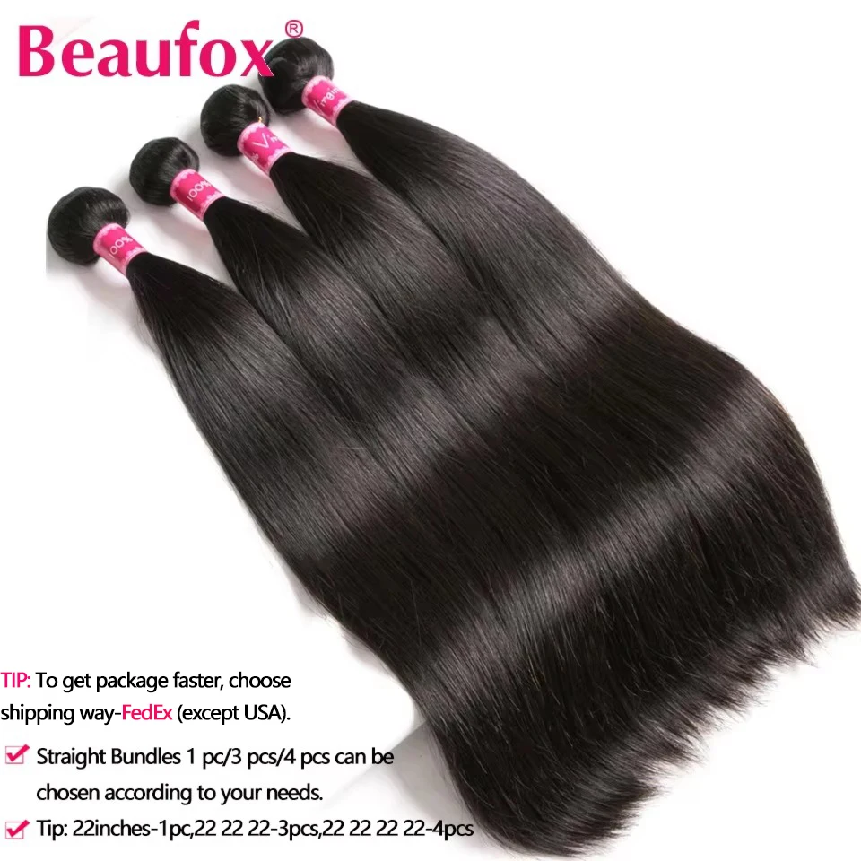 Beaufox Paquetes de Cabello Peruano Lacio Extensiones de Cabello Humano Tejido Remy Cabello Natural Negro 1/3/4 Pcs 8-30 Pulgadas 4