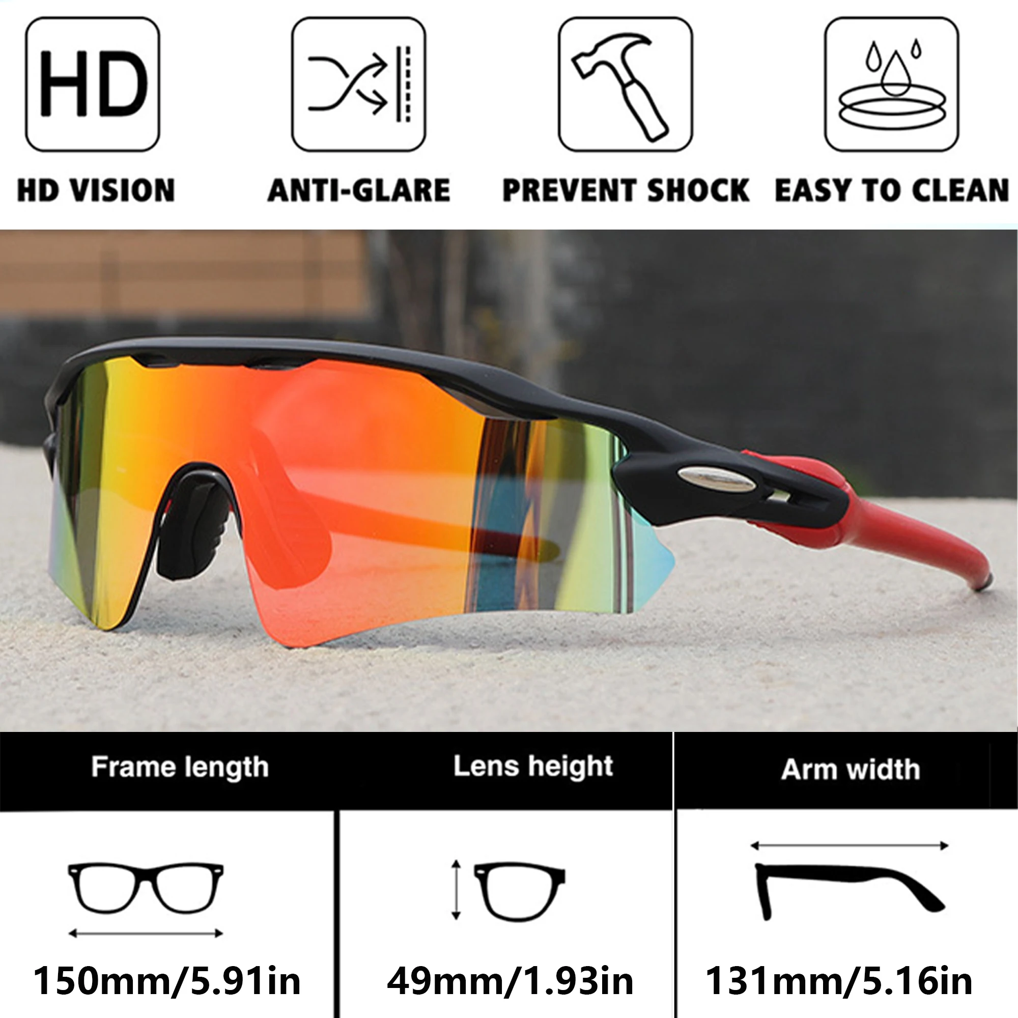 Sport Sunglasses Cycling Glasses +Box for Men Women TR90 Frame With HD Lens Anti-Glare For MTB Running Driving Fishing Men's image 6