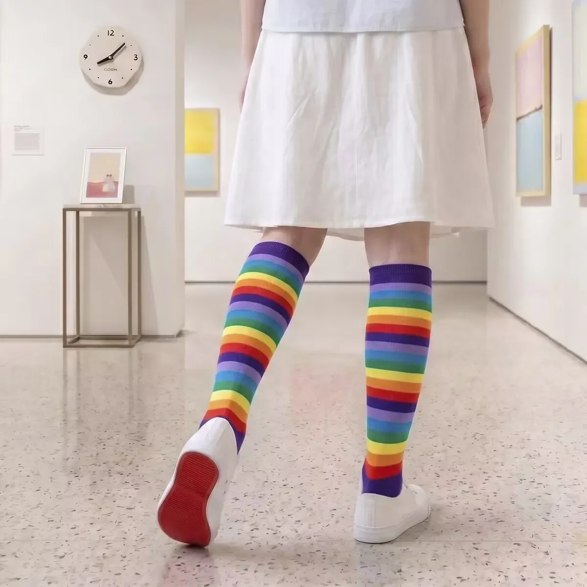 Cute Rainbow Stripe Children Knee High Socks For Party Tube Socks Daily Breathable Girls Boys Casual Sport Long