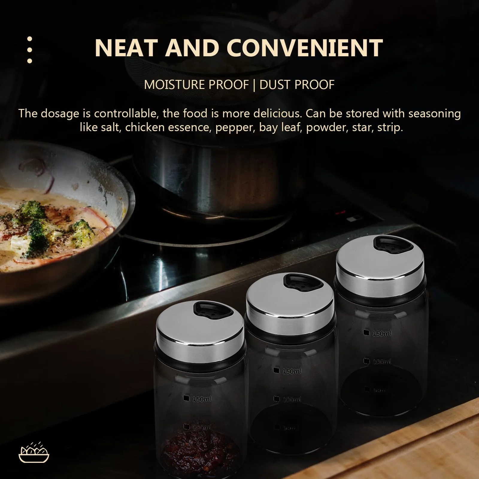 

2Pcs Glass Kitchen Seasoning Bottles Household Metering Salt Pepper Storage Containers Transparent Spice Jars Leakproof Design