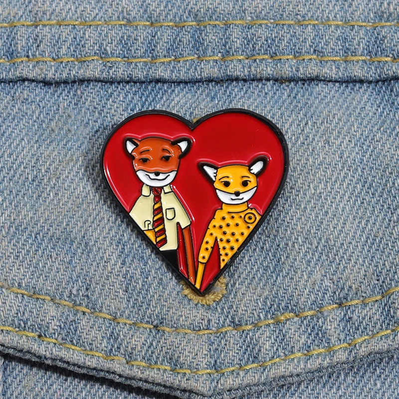 The Fantastic Mr Fox Enamel Pins Comedy Animated Film Couple Love Heart Lapel Badge Clothes Backpack Brooches Accessories Gift