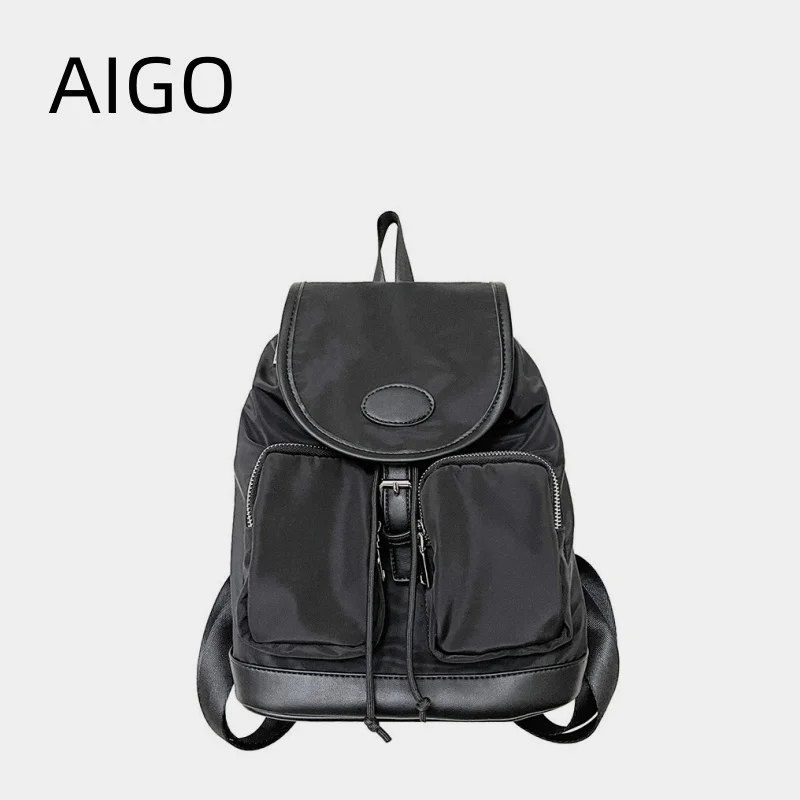 AIGO Women Backpack Concise Solid Spring Summer New Korean Version Unisex Bags School Backpack for College Students Mochila Bols