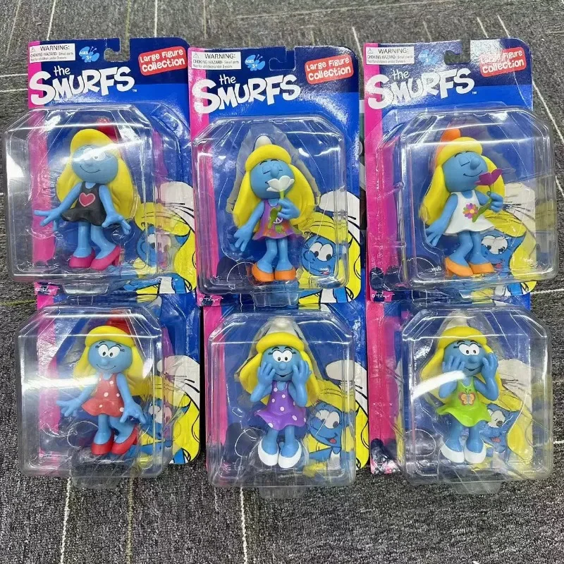 Smurfette Smurf Cartoon Anime Action Figure Cute Kawaii Blue Sister Doll Model Toys Collection Ornaments Decoration Kids Gifts