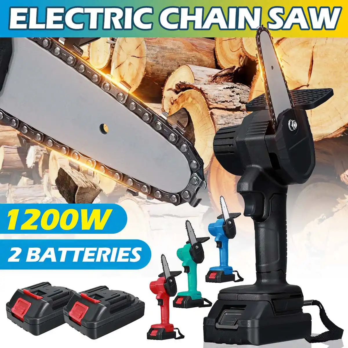 

1200W 88VF 4 Inch Cordless Electric Chain Saw Chainsaw Woodworking One-handed Electric Saw for Wood Cutting For Makiita Battery